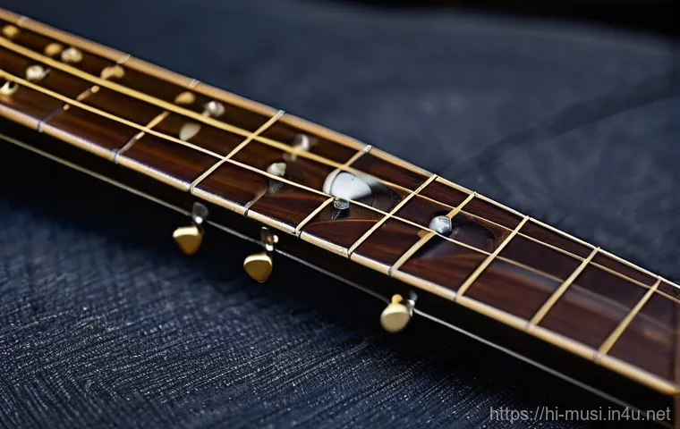 기타 브릿지 핀 제거법 - **Prompt 1: The Art of Gentle Bridge Pin Removal**
"A close-up shot of an acoustic guitar's brid...